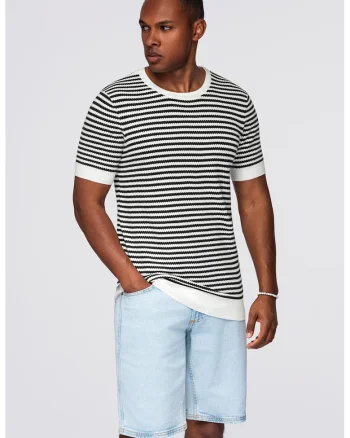 Tricou tricotat fin cu dungi, Alb/Negru