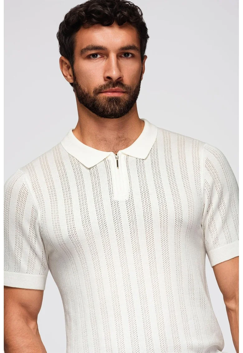 Tricou uni cu fenat cu fermoar, Alb