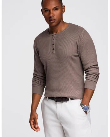 Pulover striat slim-fit cu fenta cu nasturi