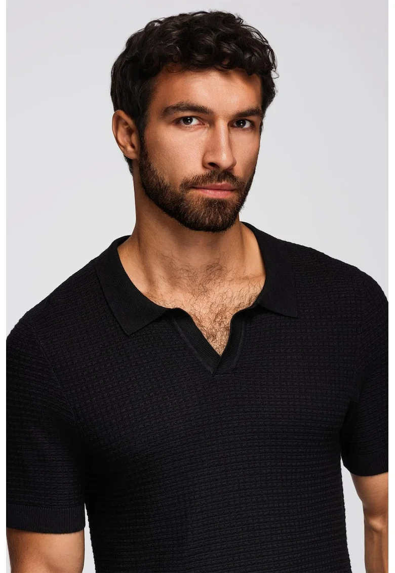 Tricou polo texturat, Negru