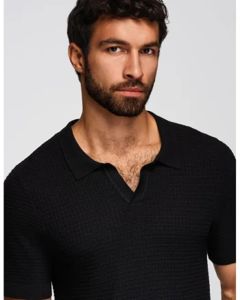 Tricou polo texturat, Negru