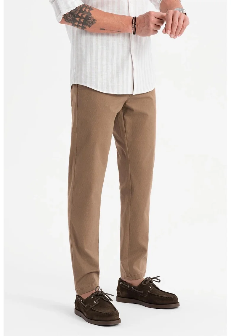 Pantaloni drepti cu talie medie, Maro deschis