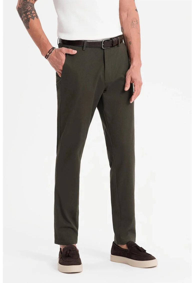 Pantaloni drepti cu talie medie, Verde inchis