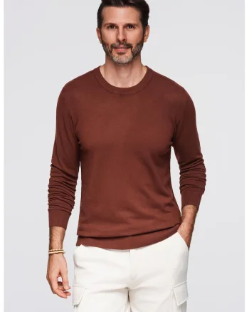 Pulover uni cu decolteu la baza gatului, Maro cognac