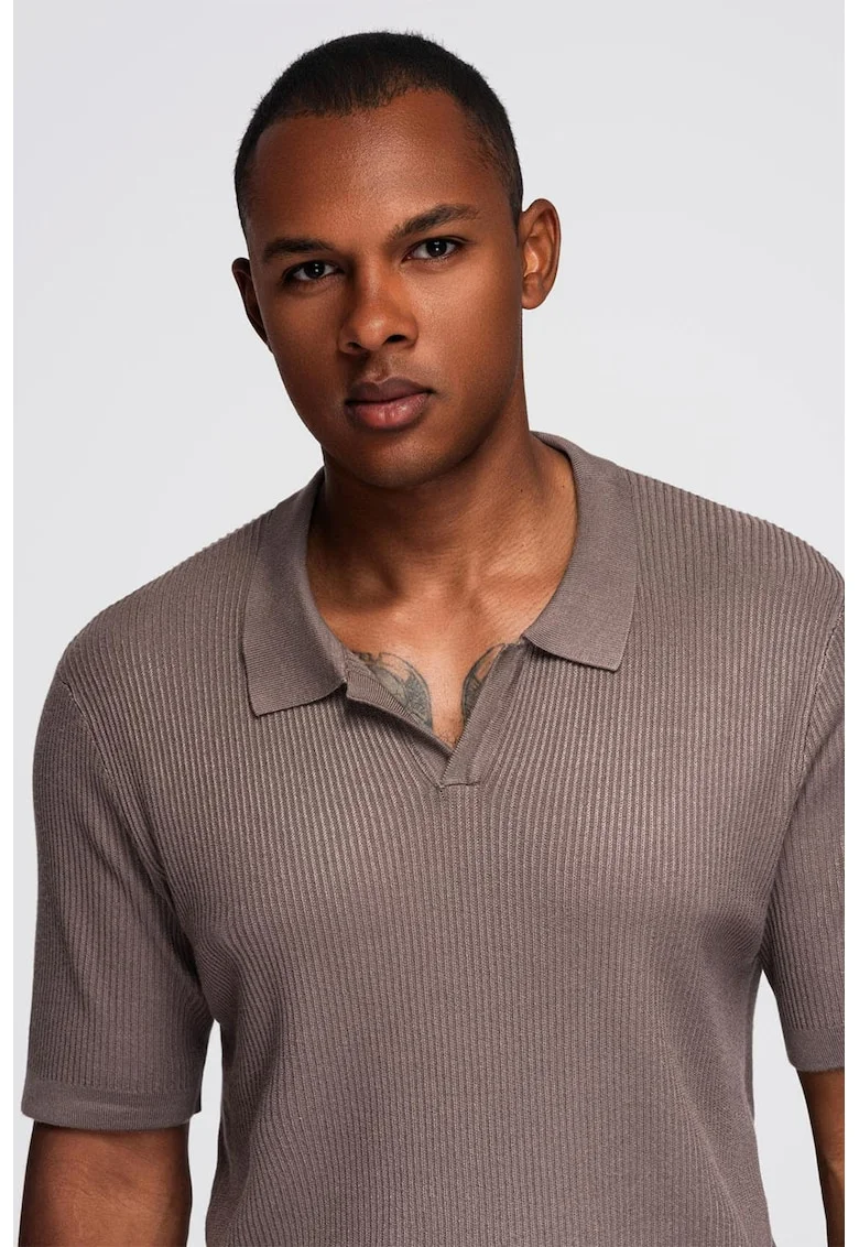 Tricou polo striat, Maro taupe