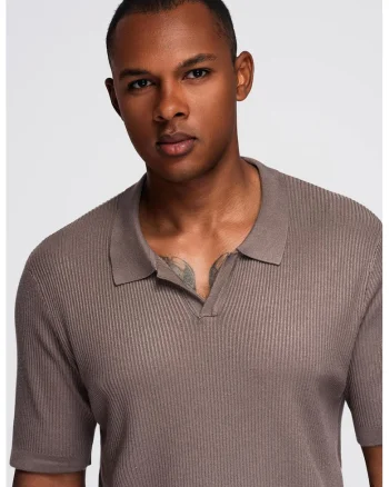 Tricou polo striat, Maro taupe