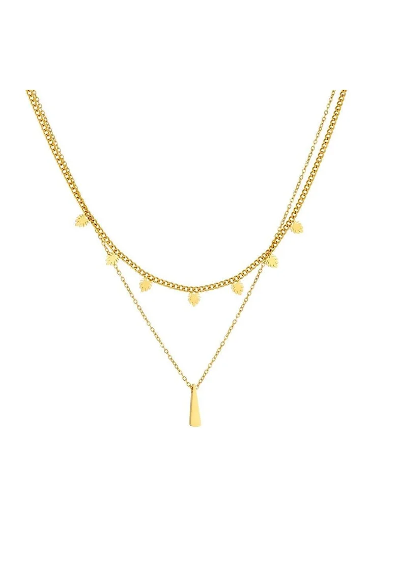 Colier auriu, din otel inoxidabil, suflat cu aur 18k, cu frunzulite de Monstera, Eldora C2