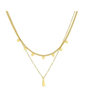 Colier auriu, din otel inoxidabil, suflat cu aur 18k, cu frunzulite de Monstera, Eldora C2