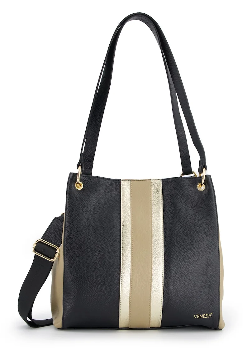 Geanta dama  shopper piele naturala multicolor 31x33x9cm cu 3 compartimente interioare, curea detasabila 150cm