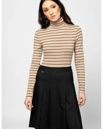 Bluza din amestec de modal cu guler inalt Canva, Negru/Bej