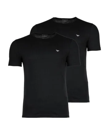 Set de tricouri cu decolteu la baza gatului si logo - 2 piese, Negru