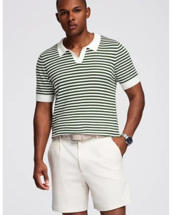 Tricou polo cu dungi, Alb/Verde feriga