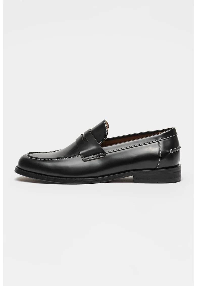 Pantofi loafer din piele cu bareta decorativa Natan, Negru