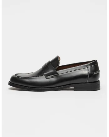 Pantofi loafer din piele cu bareta decorativa Natan, Negru