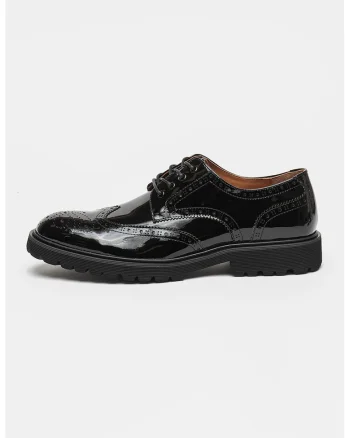 Pantofi din piele lacuita cu model brogue Mayor, Negru