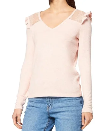 Pulover cu decolteu in V si insertie de dantela Betty,