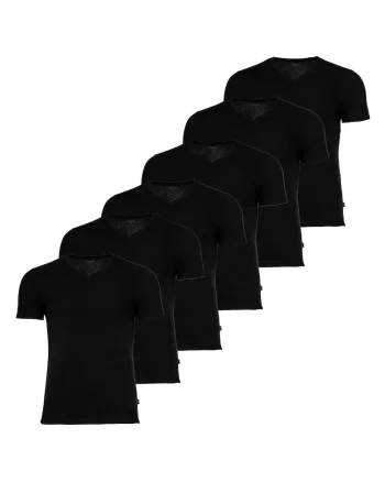 Set de tricouri din amestec de bumbac cu decolteu in V - 6 piese, Negru