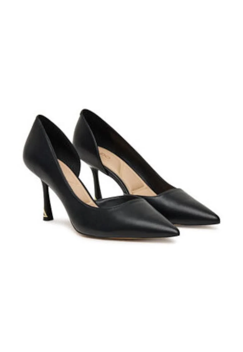 Pantofi dama  toc inalt, piele ecologica, negru