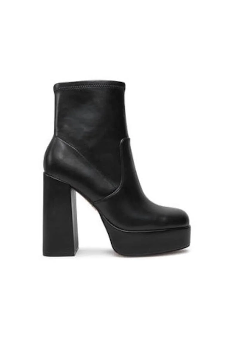 Botine dama,  piele ecologica, negru, toc inalt