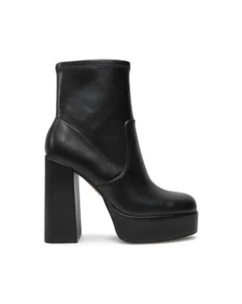 Botine dama,  piele ecologica, negru, toc inalt