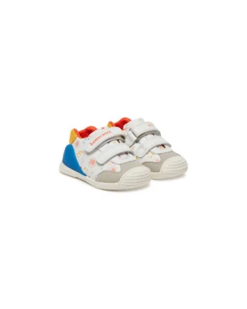 Pantofi sport cu imprimeu si segment dublu cu inchidere velcro, Alb