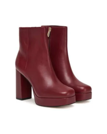 Botine dama,  piele naturala, rosu