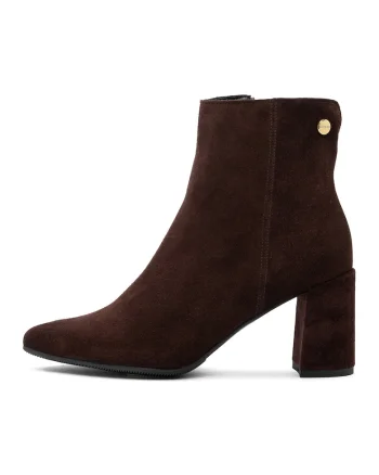 Botine de piele cu toc masiv, Visiniu