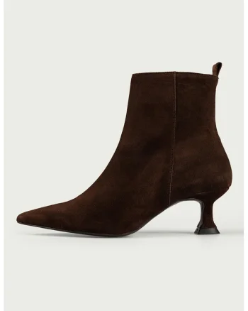 Botine din piele intoarsa cu toc kitten, Maro inchis