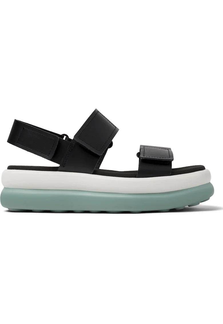 Sandale din piele cu talpa flatform si inchidere velcro, Negru