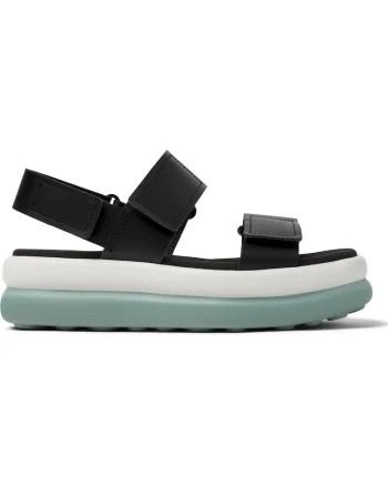 Sandale din piele cu talpa flatform si inchidere velcro, Negru