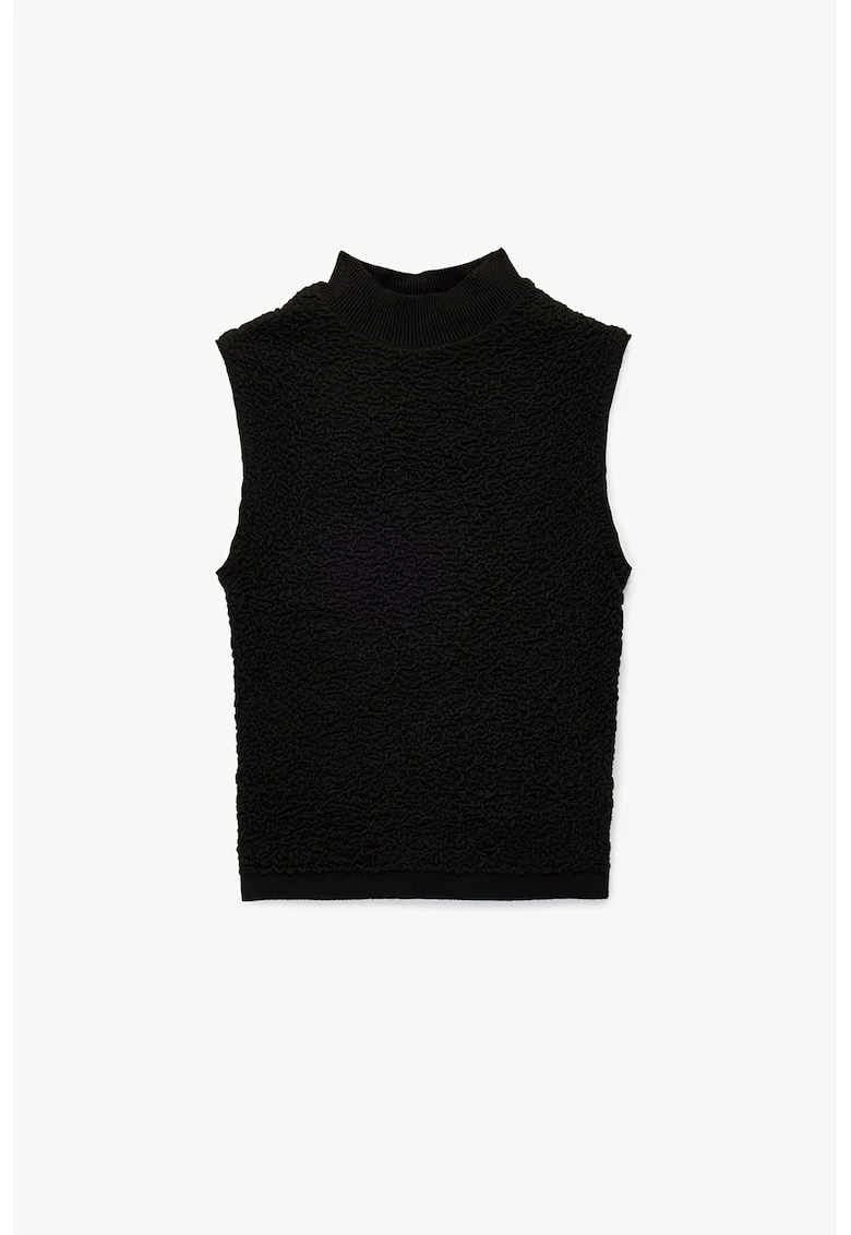Bluza texturata cu guler inalt, Negru