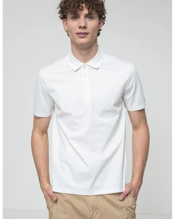 Tricou polo uni cu fenta cu nasturi, Alb