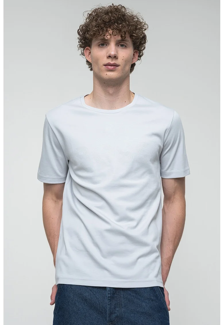 Tricou regular fit cu decolteu la baza gatului Future, Gri deschis