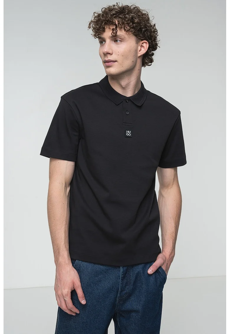 Tricou polo regular-fit de bumbac Deabono, Negru stins