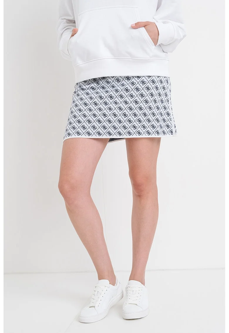 Fusta din amestec de lana cu model monograma, Alb/Bleumarin