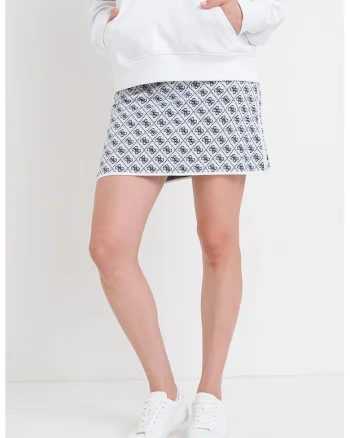 Fusta din amestec de lana cu model monograma, Alb/Bleumarin