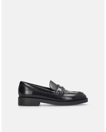 Pantofi loafer de piele cu logo Preppy, Negru