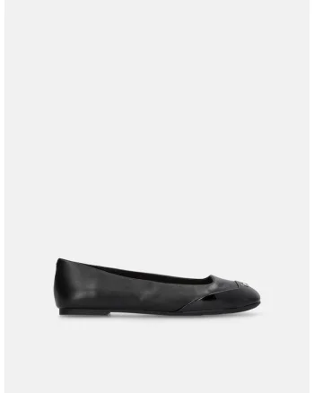 Balerini de piele cu varf patrat, Negru