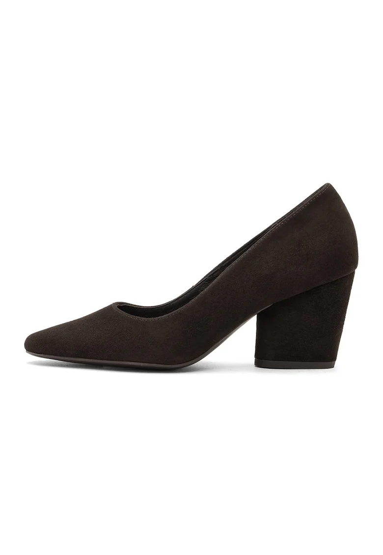 Pantofi de piele intoarsa cu toc masiv, Maro inchis