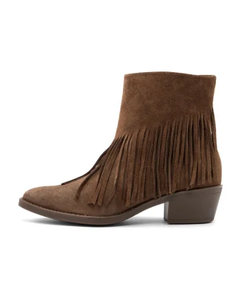 Botine din piele intoarsa cu franjuri, Maro