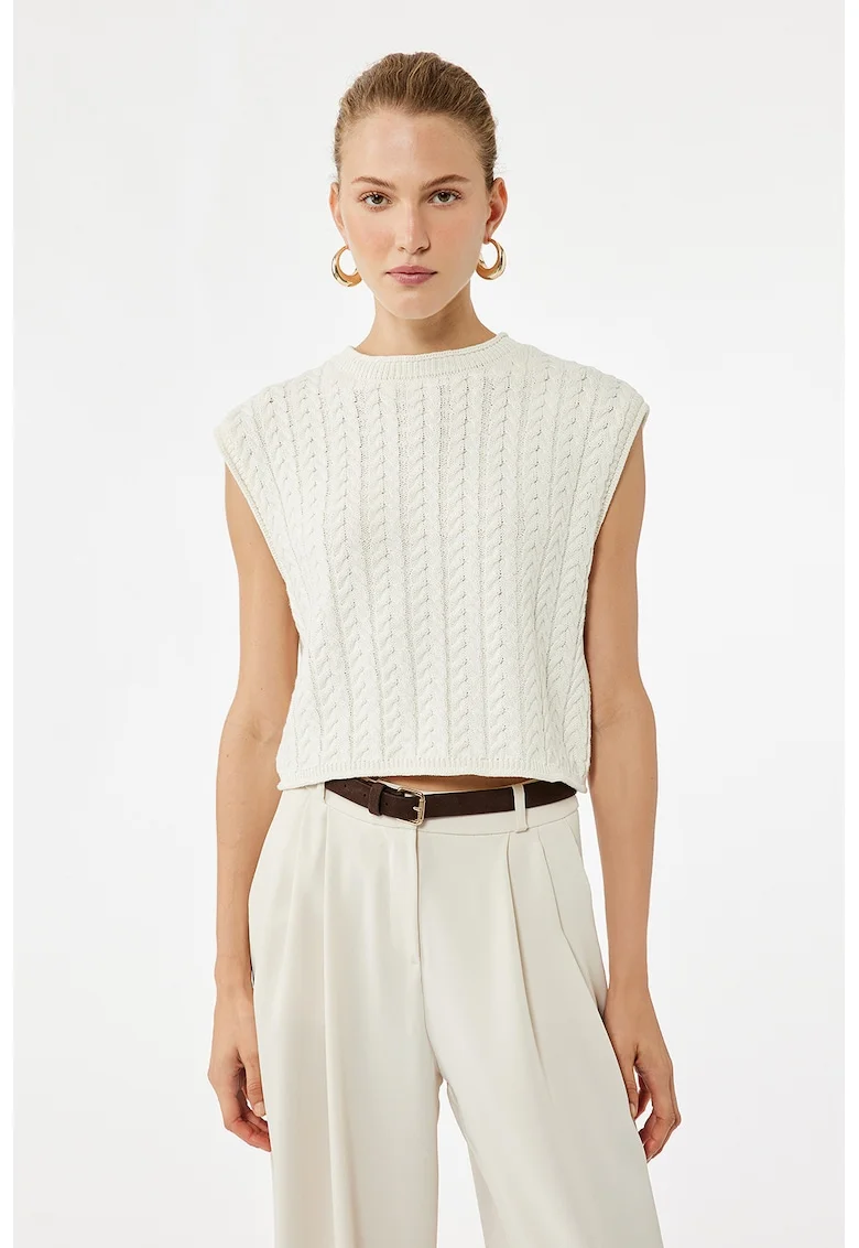 Pulover crop cu maneci scurte, Alb murdar