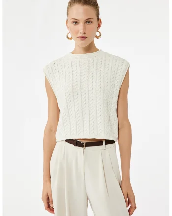 Pulover crop cu maneci scurte, Alb murdar