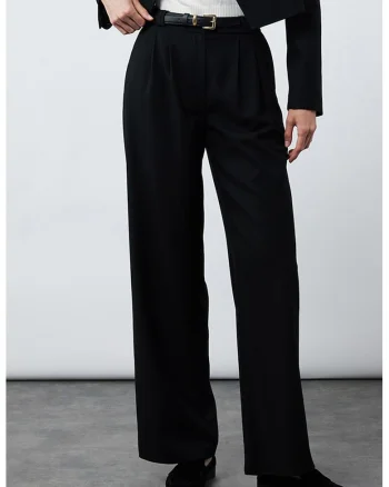 Pantaloni drepti cu o curea in talie, Negru