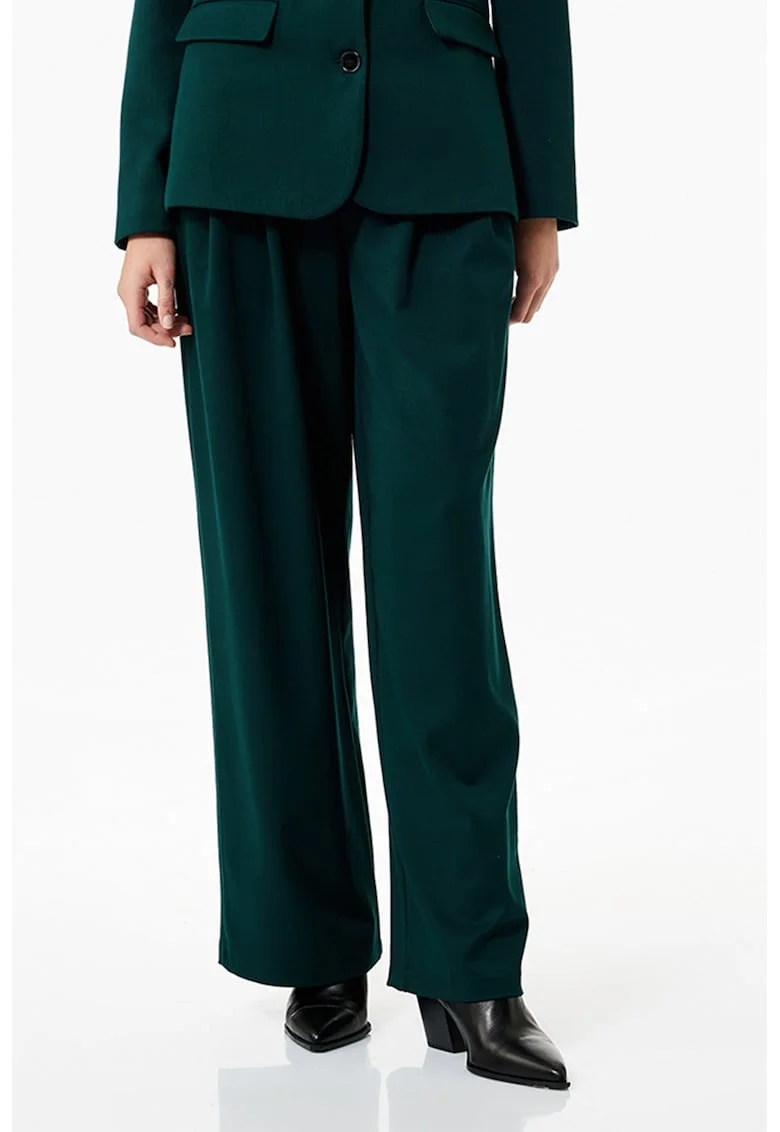 Pantaloni evazati eleganti cu talie medie, Verde englez