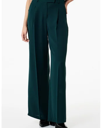 Pantaloni ampli cu pliuri si talie inalta, Verde englez