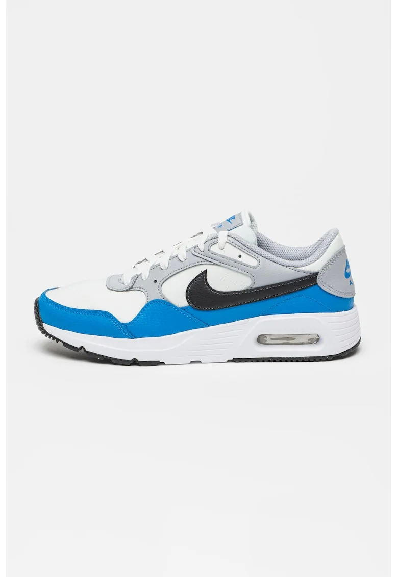Pantofi sport Air Max cu insertii din piele, Alb/Gri/Albastru royal