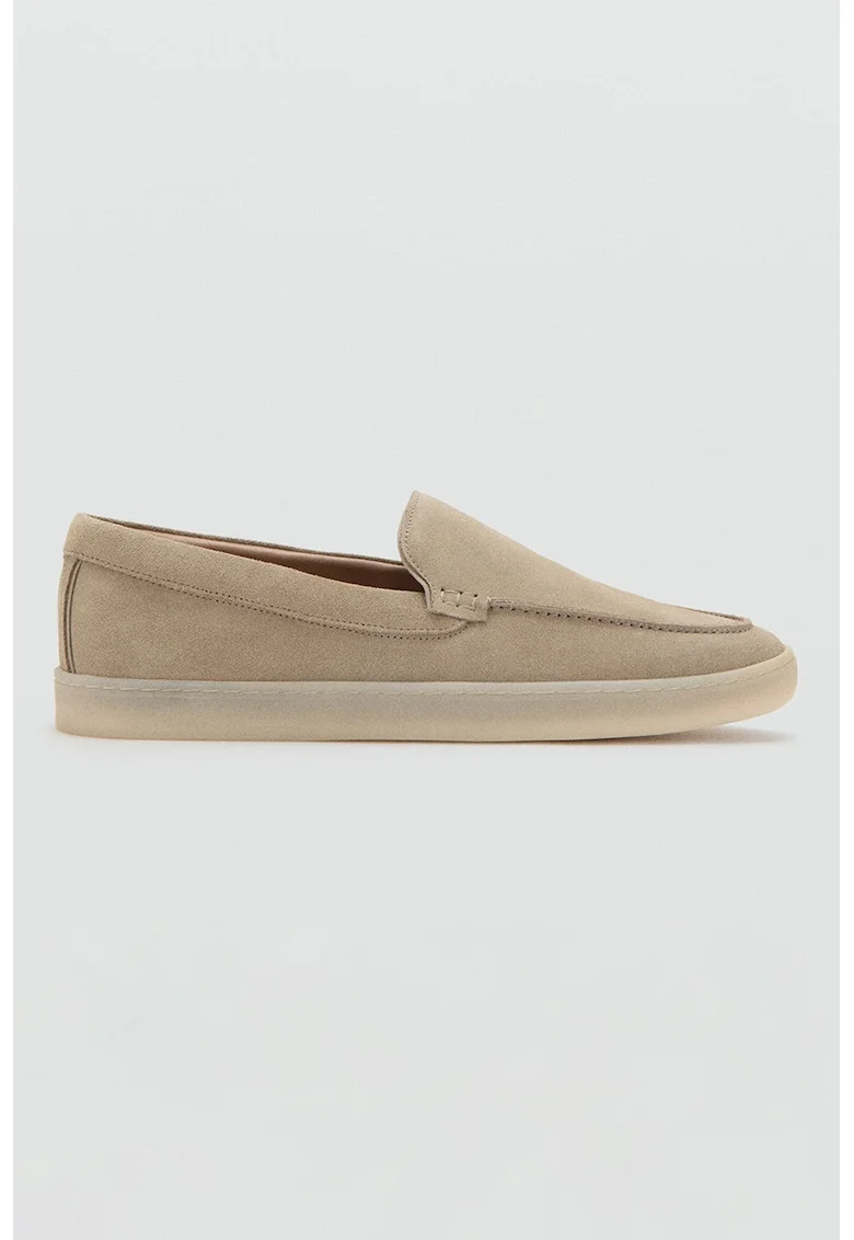 Pantofi de piele intoarsa cu varf rotund, Caramel