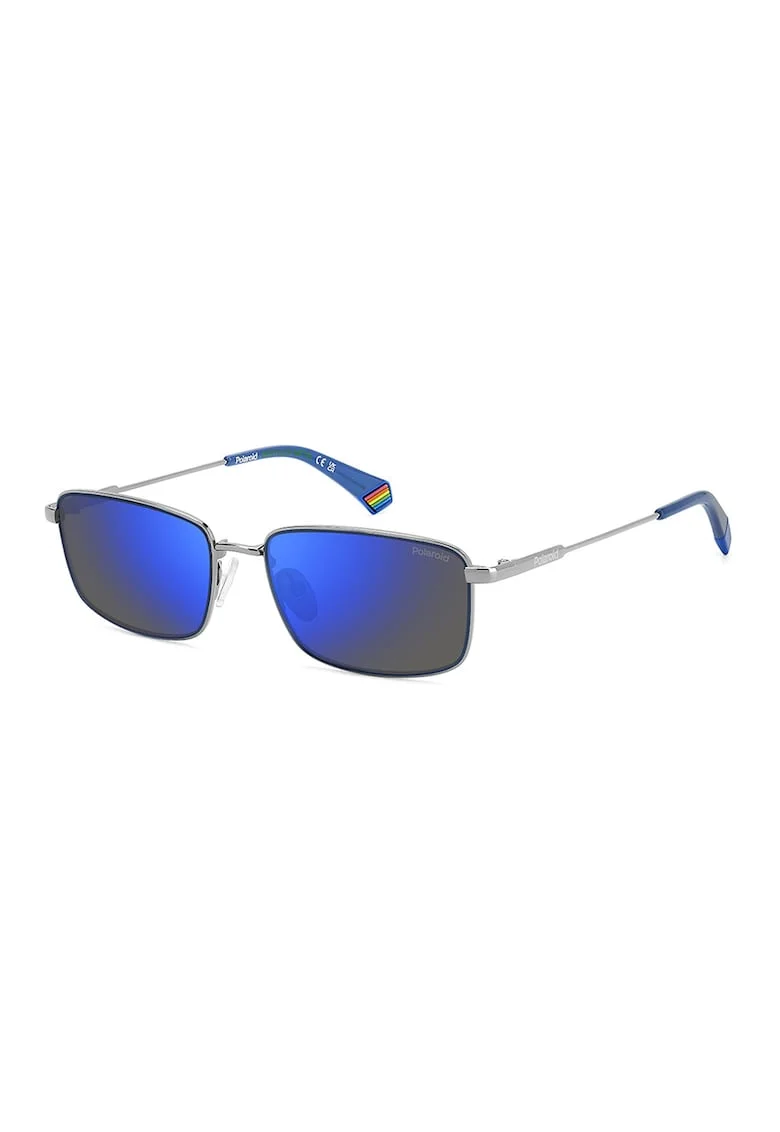 Ochelari de soare unisex polarizati cu rama metalica, Argintiu/Bleumarin