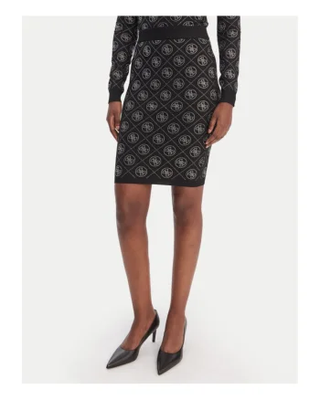 Fusta midi,  neagra, din 41% poliester, 36% poliamida, 18% acril, 5% lana