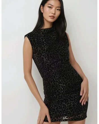 Rochie mini,  mulata, imprimeu leopard, negru, textil